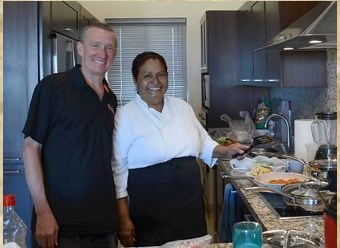 Jim, co-owner of Habaneros Mexican Grill, with Chef Gloria in the Habaneros test kitchen in Mexico